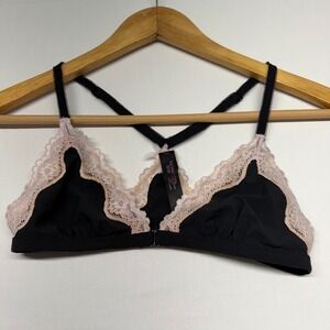 Victoria's Secret Lace Triangle Bralette XS Black Pink Strappy Back Front Clasp